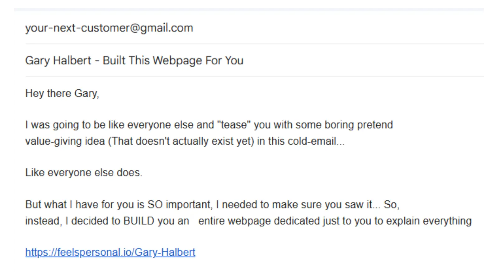Cold email campaign with personalized URLs
